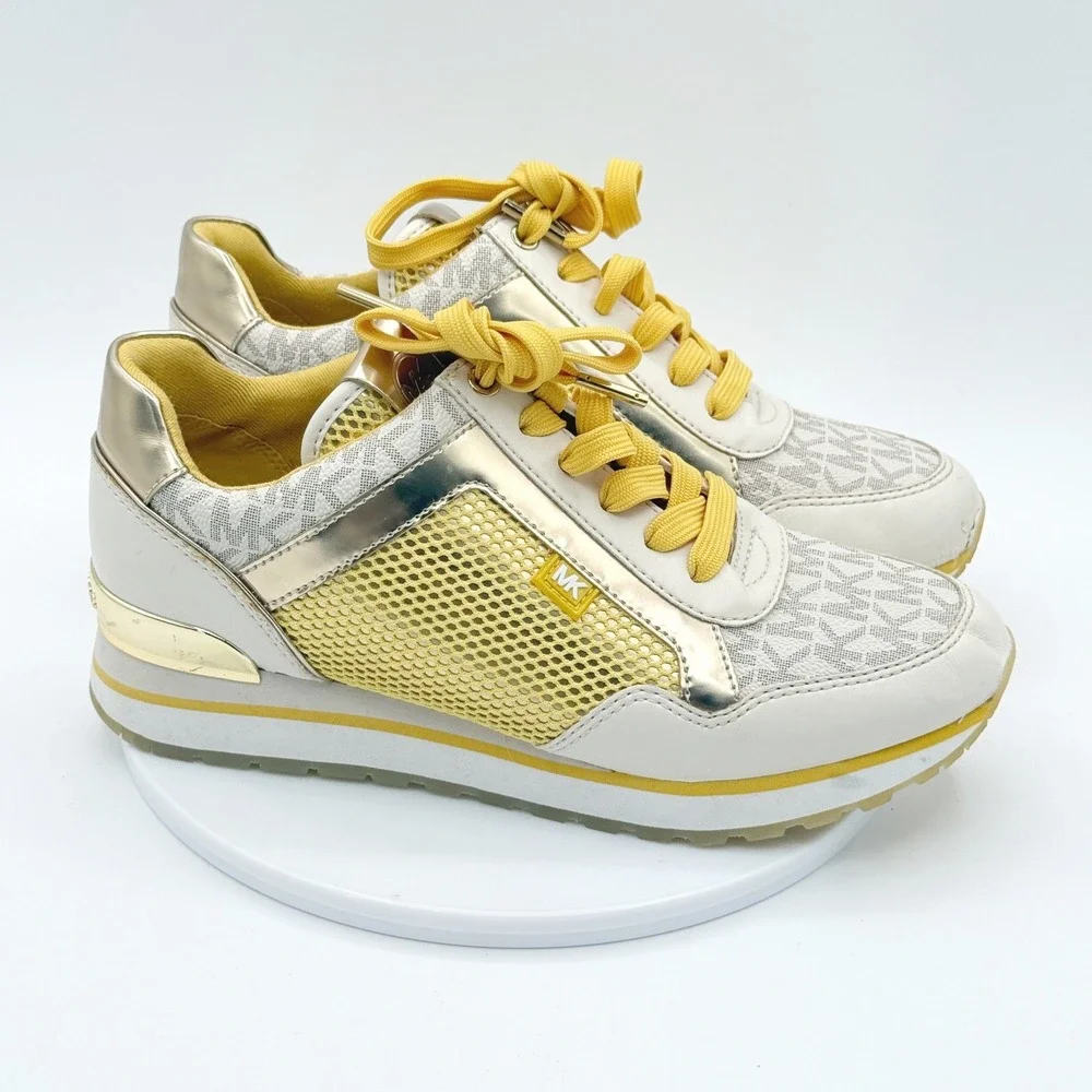 Michael Kors Georgie Trainer Sneakers Size 6.5 Womens Yellow White Gold‎ SG19B